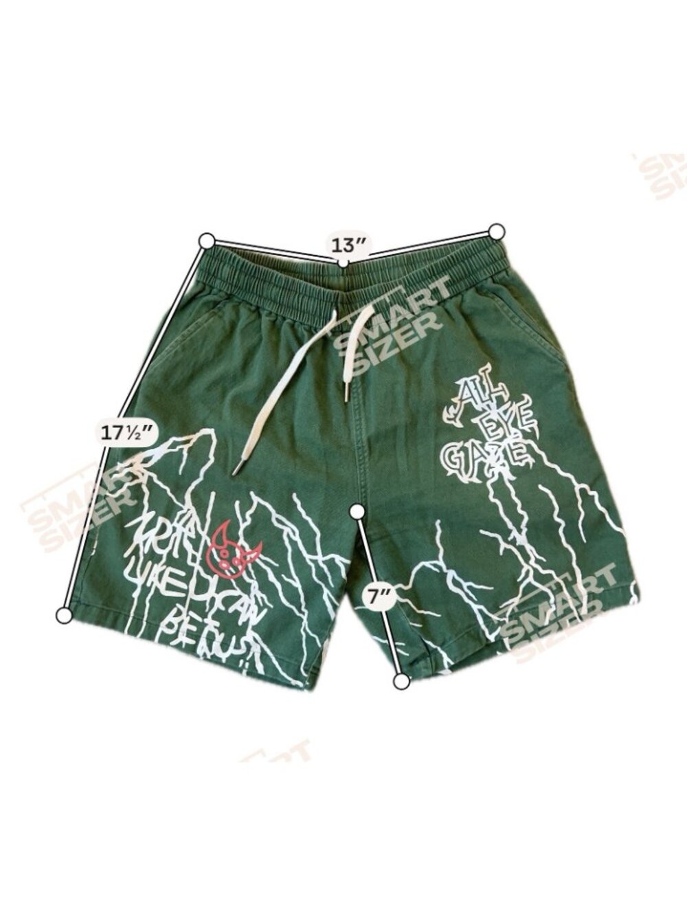 All Eye Gaze Lightning Graphic Green Drawstring Shorts Cotton Men’s S Streetwear - Picture 12 of 14